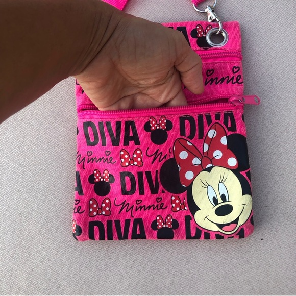 Disney's Minnie Mouse"Glam" Cross-Body Passport Purse Shoulder Bag, Neon Pink - Picture 3 of 11